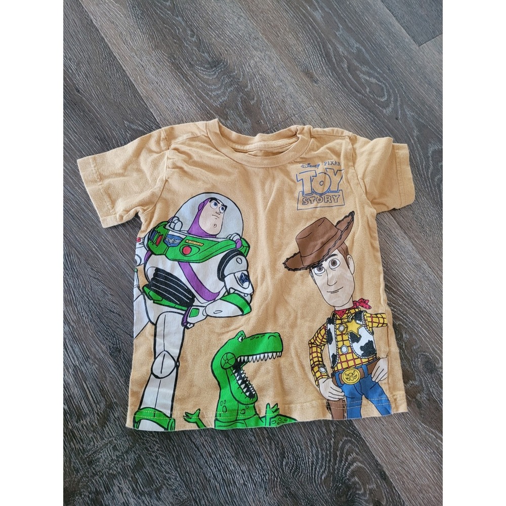 Disney Pixar Toy Story Woody Buzz Rex Mustard Yellow Graphic Tee Toddler 18M #5